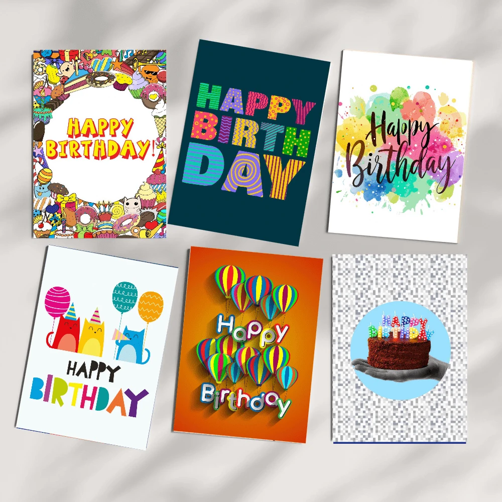 6入彩色生日卡片綜合裝附信封,可愛水彩與卡通生日祝福卡組,適合兒童、朋友、家人、同事,全場合生日卡片套組 - 查看 1