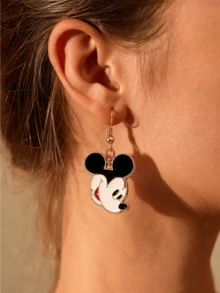 Miniso 1 đôi bông tai treo đầu chuột Mickey hoạt hình Disney dễ thương, nhẹ, móc màu vàng cho nữ, dùng hàng ngày, đi tiệc, làm quà tặng - kiểu1 - Xem 4
