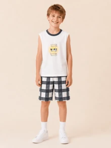 Balabala 男童睡衣套装 儿童夏季无袖家居服 空调服 居家休闲舒适 - 黑白色調 - 查看 1