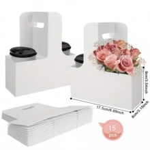 10/15pcs Handheld Window Floral & Beverage Gift Box, Thickened White Cardboard Sturdy & Shaped, Easy Assembly Foldable Storage, Window Design Suitable For Fresh Flower & Beverage Combination Packaging, Birthday & Anniversary Gift Atmosphere - Multicolor - View 6
