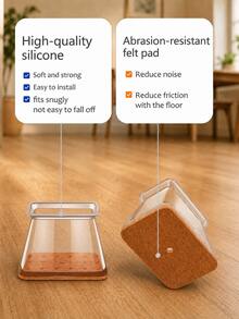 4/16PCS Rectangular Chair Leg Floor Protectors, Silicone Chair Leg Caps & Furniture Leg Covers For Tables And Chairs, Anti-Slip Anti-Scratch Smooth Gliding Floor Protectors For Hardwood, Laminate And Tile Floors - Transparent Light Brown - View 5