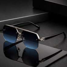 HOYNI 1 Pair Elegant Men's Large Frame Metal Double-Bridge Fashion Glasses, Round Double Rivet Exquisite Slimming Chic, Suitable For Travel, Vacation, Daily Wear, Beach And Outdoor Activities. Essential For Summer Beach Vacation And Outdoor Travel. - Multicolor - View 11