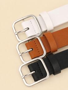Women's Solid Color Belts, 3-Piece Set, Minimalist Design, Candy Color Strap, Gold/Silver Square Buckle Design, Fashionable Accessory, Suitable For Jeans, Casual Wear And Other Outfits, Perfect For Travel, Commute, Date, Party, Casual, Daily Wear And Other Occasions, Great As Holiday, Birthday Gift, Top Choice For Fashion Enthusiasts - Women's Candy Color Belt - View 6