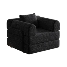 [Patented Design] 2-In-1 Chenille Sofa Bed With Storage Compartment In Armrest, Three Metal Frames And Multiple Configuration Options. - 黑色 - 查看 1
