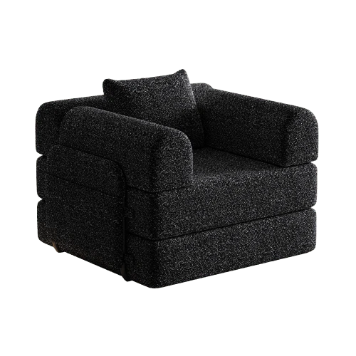 [Patented Design] 2-In-1 Chenille Sofa Bed With Storage Compartment In Armrest, Three Metal Frames And Multiple Configuration Options. - 黑色 - 查看 1