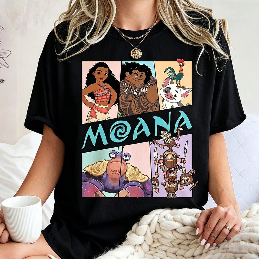 (Loose Version)Disney Moana Shirt, Princess Moana Family Matching T-Shirt, Maui Sweatshirt, Hei Hei And Pua Tee,Disneyland Trip Shirt - 黑色 - 查看 1