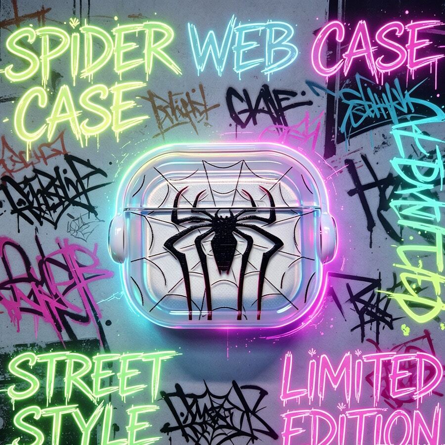 1pc Red & Black Long-Legged Spider Minimalist Creative European & American Style For Men, Women & Couples, Rotating Bracket Creative Ear Cap Design Anti-Drop Top Cover With Transparent White Frame Design, Compatible With AirPods 1/2/3/4/5/Pro/Pro2/Pro3 Earphone Case Protective Cover[Only Protective Case, Earphones Not Included]
