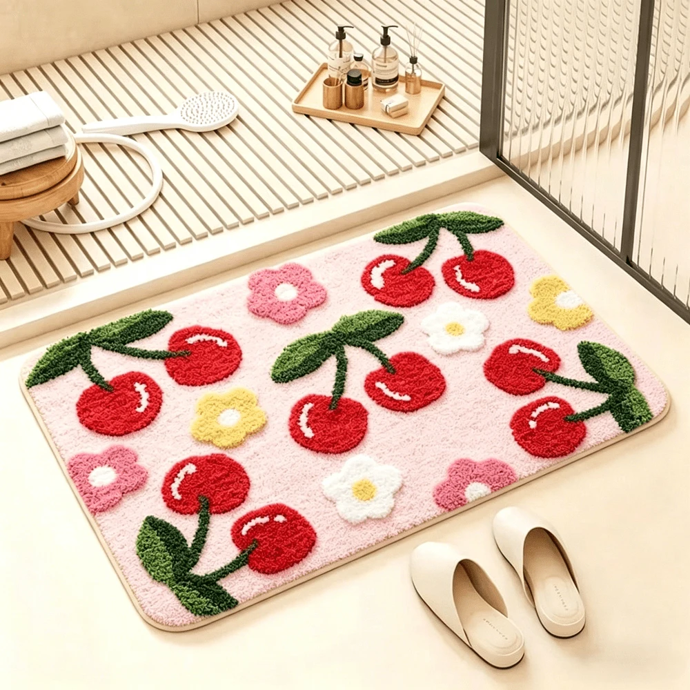 1pc Cherry Blossom Floral Floor Mat, Decorative Rug, Bedroom Decor, Floor Mat, Carpet, Home Decor, Living Room Rug, Living Room Small Rug, Bedroom Rug, Living Room Home Decor, Outdoor Rug, Washable Carpet - Multicolor - View 1