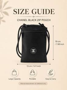 Chanel 黑色帆布斜跨拉鍊小包 13*19cm，耐用帆布材質，可調節抽繩肩帶，適合收納手機等物品，適合個人使用或送禮 - 黑色 - 查看 3