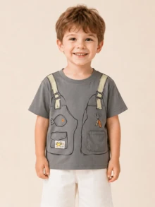Balabala Camiseta de verano para niños 2026, top de manga corta suave y cómodo, ligero y transpirable para uso diario - Gris - Ver 3