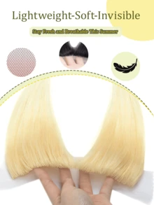 Curtain Bangs Invisi-Light Human Hair Face-Framing Lace Side Bangs Natural Straight Hair Fringe No Clip-In Hair Extensions Forehead Coverage Brown/Blonde Suitable For Daily Wear, Party Quick Hairstyle Change Seamless Breathable - Multicolor - View 6