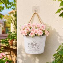 1pc/2pcs/3pcs Vintage Oval Wall-Mounted Metal Planter With "FLOWERS & GARDEN" Sign, Suitable For Indoor And Outdoor Succulents, Dried Flowers, Balcony And Patio Hanging Planter, Pastoral Style Succulent Pot - Flowerpot - View 7