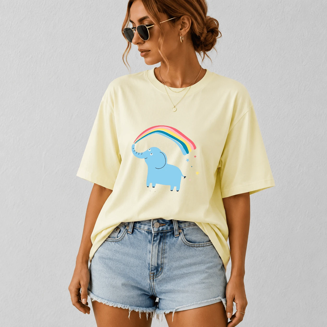 G Studio Women's T-Shirt Kawaii Elephant Design Fashion Aesthetic For Mom And Kids Oversize - T01-自然 - 查看 1
