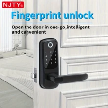 NJTY Smart Door Lock TT Lock Smart Door Lock WIFI Card APP Unlock Keyless Entry Fingerprint Door Lock With Keypad Digital Door Lock With Handle Suitable For Home Rental Office Hotel 4 AA Batteries Powered (Batteries Not Included) - Multicolor - View 3