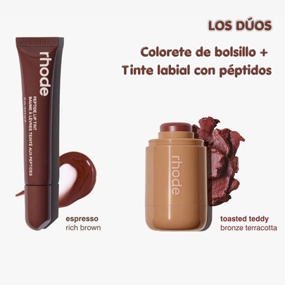 RHODE Hailey Duos Pocket Blush + Peptide Lip Tint Cosmetic Set (Lip Balm And Blush Stick) Piggy+Ribbon/Freckle+Toast/Sleepy Girl+Raspberry Jelly/Toasted Teddy+Espresso/Date Cake+Pbj/Plum+Pbj