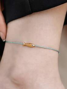 1pc Exquisite Fish Pendant Adjustable Anklet, Suitable For Beach, Party, Daily Wear, Minimalist Style, Women's Fashion Accessory - Baby Blue - View 4