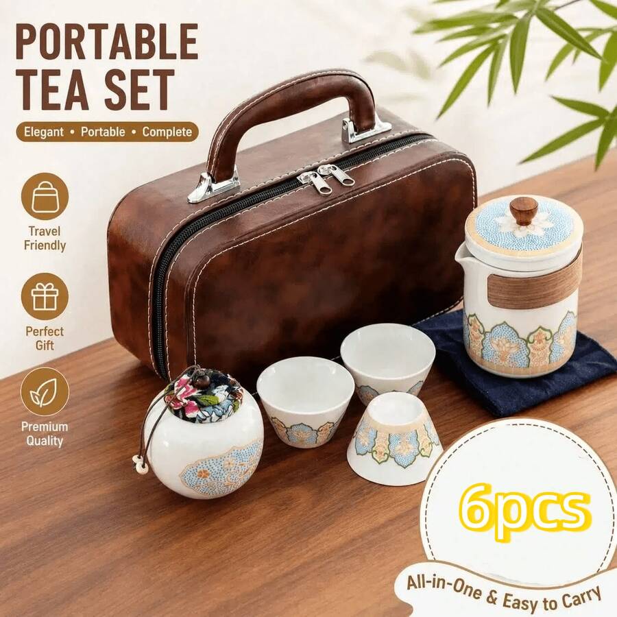 户外便携式茶具,旅行茶具,精巧功夫茶具,家居桌面装饰配件,适合送礼,可作咖啡杯和茶壶使用 - 彩色 - 查看 1