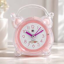 1pc Cute Pink Analog Alarm Clock, Silent Sweep No Ticking, Snooze Function, Rear Night Light Button, ABS Shell, 1 AA Battery Powered Not Included, Desktop Clock For Bedroom Bedside Office Dorm Kitchen, Birthday Christmas Gift - Multicolor - View 15