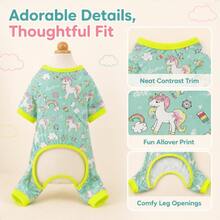 1pc Rainbow Unicorn Print Pet Dog / Skin-Friendly Elastic Home Wear / Soft High-Stretch Daily Comfortable Four-Legged Outfit / Suitable For Medium And Large Size Pet Dogs - Mint Blue - View 9