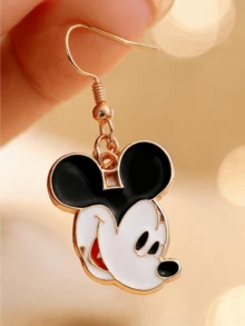 Miniso 1 đôi bông tai treo đầu chuột Mickey hoạt hình Disney dễ thương, nhẹ, móc màu vàng cho nữ, dùng hàng ngày, đi tiệc, làm quà tặng - kiểu1 - Xem 2