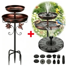 Solar Fountain Bird Bath Set, Suitable For Gardening Enthusiasts, Yard Decorators, Bird Feeders, Garden, Balcony, Backyard Bird Attraction And Landscape Beautification, Solar Powered, Multiple Nozzles, Easy To Assemble, Double-Layer Bird Bath. - Copper Birdbath With Solar Fountain - View 9