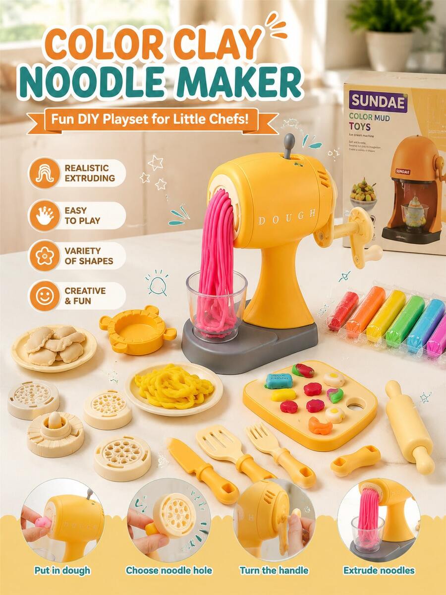 Kids Play Dough DIY Ice Cream & Noodle Maker Toy Set, Suitable For 3-12 Years Old Boys And Girls, Birthday Gift