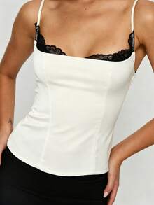 Women Polka Dot Y2K Cami Top Lace Trim Spaghetti Strap Tank Top Fairy Backless Dot Print Going Out Camisole - 黑白 - 查看 6