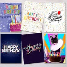 6入彩色生日卡片綜合裝附信封，可愛水彩與卡通生日祝福卡組，適合兒童、朋友、家人、同事，全場合生日卡片套組 - 查看 5