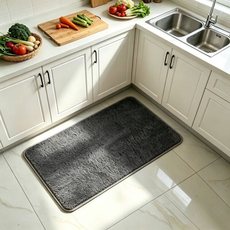 Household Bathroom Floor Mat, Absorbent Non-Slip Foot Mat, 3-Layer Thickened Soft Entryway Rug, Modern Minimalist Rectangular Carpet - Grey - View 4