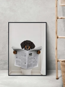 1pc Canvas Wall Art, Framed Wall Decor, Funny Dachshund Reading Newspaper On Toilet Art Poster, Humorous "Daily Dog" Bathroom Wall Art, Modern, Quirky, Humorous Bathroom Decor, Suitable For Master Bathroom, Guest Bathroom, Powder Room, Half Bath, Kids Bathroom, Apartment And Dorm. - Bathroom Art - View 1