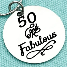 1pc Engraved Stainless Steel Keychain "50 And Fabulous" ", Elegant 50th Birthday Gift For Women Ladies Turning Fifty, Nice Party Favor Present From Family Friends, Durable Round Metal Car Key Accessory For Daily Carry - A - View 3