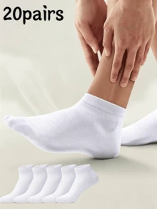 OBOVAY 5雙白色低筒透氣夏季男士船襪，旅行度假必備薄款棉質隱形襪 - 白色 - 查看 6