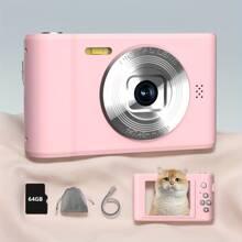 FUNNY PANDA Pink Digital Camera, 44MP 1080P Vlogging Camera With 16X Zoom, 2.2 Inch Screen, Self Timer, Webcam Mode, Plug And Play, 64GB Card Included, Ultra Lightweight Compact Retro Design - View 6