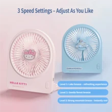 Miniso 正版 Sanrio Hello Kitty 桌面風扇，1200mAh 180°可折疊桌面風扇，吊掛/桌面二合一，自然涼風 [6.8m/S 強風]，3 段風速設定，低噪音（適合圖書館），適用於居家、辦公室、臥室、圖書館、露營 - 檯面風扇 - 查看 9