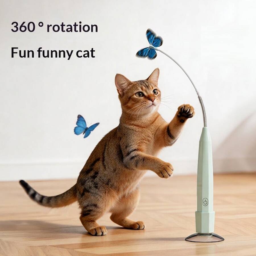 Wireless Electric Cat Toy Stick Smart Motion Butterfly Toy Powerful Desk Suction Cup Hands-Free Cat Self-Entertainment Device Durable And Scratch-Resistant USB Charging Indoor Cat Exercise Toy Simulates Hunting Builds Physical Fitness - 查看 1
