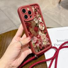 Handyhülle - Praktische Handyhülle mit Trageband, multifunktionales verstellbares Trageband und Schultergurt, romantisches Rosenwein-Design, einfache und praktische stoßfeste TPU-Schutzhülle, kompatibel mit Apple-Handys, kompatibel mit Apple 17/17Pro/17promax/16/16Pro/16Promax/15/15Pro/15promax/14/13/12/11 Handy-Schutzhülle - Bordeaux - Übersicht 4
