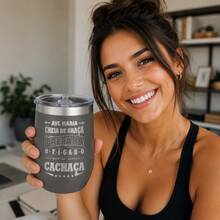 Copo Térmico PERSONALIZADO A LASER COM ARTE: Frase Ave Mariaa - Cachaça 350ml Aço Inox parede dupla Bebida Gelada ou Quente Envio Imediato idéias de presente - Cinza - Visão 3