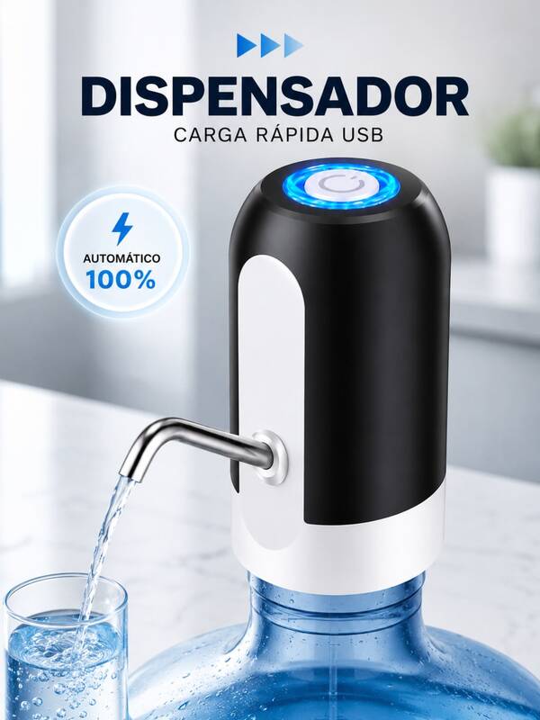 DOSYU Dispensador de Agua Automático Batería Recargable Luz Indicadora de Encendido Ligero para Garrafón de Varios Tamaño Diseño Ergonómico para Agua Potable Higiénico  Acero Inoxidable Portátil  Fácil de Instalar Más de 5,000 Horas de Uso