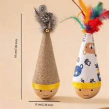 Wooden Roly-Poly Teaser Wand With Feather, Funny Interactive Cat Toy, Chew-Resistant Puzzle Ball, Suitable For Cats Home Alone To Relieve Loneliness, Anxiety And Destructive Behavior - Multicolor - View 10