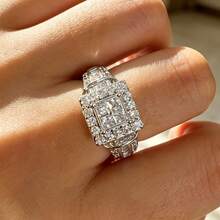 1枚S925纯银几何方糖造型戒指，镶嵌闪亮锆石，优雅高品质，适合女性佩戴，可用于婚礼、订婚等场合，也是馈赠亲友的贴心礼物。 - 銀色 - 查看 11