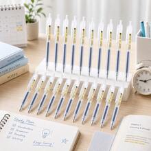 3pcs/Pack 0.5mm Retractable Gel Pens, Back To School Essential, Minimalist Aesthetic Matte Transparent Barrel, Quick-Drying Smooth Writing, Black Ink Pens, Suitable For Students, Office, School Stationery - Blue - View 3