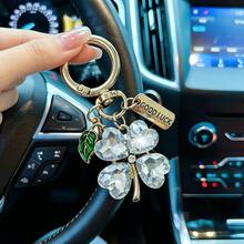 EBUDAE 1pc Lucky Clover Keychain, Shiny Faux Crystal Four-Leaf Clover Key Ring With GOOD LUCK Pendant, Suitable For Bags And Car Decoration, Perfect Gift For Women - Multicolor - View 6