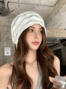 1件女款蕾絲薄款針織帽，春夏百搭修臉套頭帽，透氣薄款夏季純色寬鬆休閒無帽簷帽，柔軟親膚化療帽，適合日常穿搭（鏤空頂部設計） - 蕾絲 - 查看 2