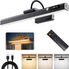 40cm Magnetic Wall Picture Light With Adjustable Color Temperature And Brightness, Rechargeable 10w LED With Remote Control For Paintings, Posters, Mirrors, Portraits - Black - View 1