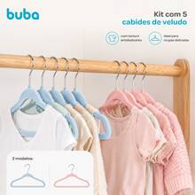 5 Cabides Para Roupas De Bebe em Veludo Rosa ou Azul Menina ou Menino Quarto Infantil Buba - Azul - Visão 3