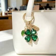 EBUDAE 1pc Lucky Clover Keychain, Shiny Faux Crystal Four-Leaf Clover Key Ring With GOOD LUCK Pendant, Suitable For Bags And Car Decoration, Perfect Gift For Women - Multicolor - View 4