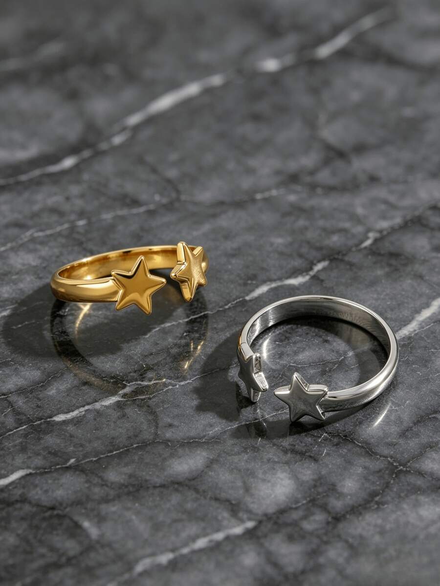 1pc Minimalist Stainless Steel Star Open Ring, Unique Fashion Design, Suitable For Party, Holiday And Daily Wear - Star-shaped Open Ring - View 1