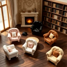 Artificial Single/Double Black Mini Sofa With Cushion, Resin Dollhouse Scene Decor, Desktop Model House Ornament, Photography Prop, Christmas Halloween Holiday Gift - Multicolor - View 4