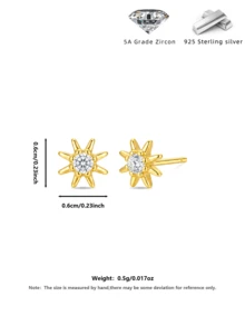 18K Gold Plated S925 Silver Celestial Star CZ Stud Earrings, Elegant Minimalist Hypoallergenic Accessories With Gift Box For Women - Gold - View 2