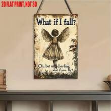 2D Flat Vintage Wooden Wall Art Plaque, Angel Design With Inspirational Quote, Rustic Distressed Finish, Pre-Drilled Holes For Easy Hanging, Durable Indoor/Outdoor Decor, Suitable For Home, Office, Garden, Street, Angel Art - Multicolor - View 6